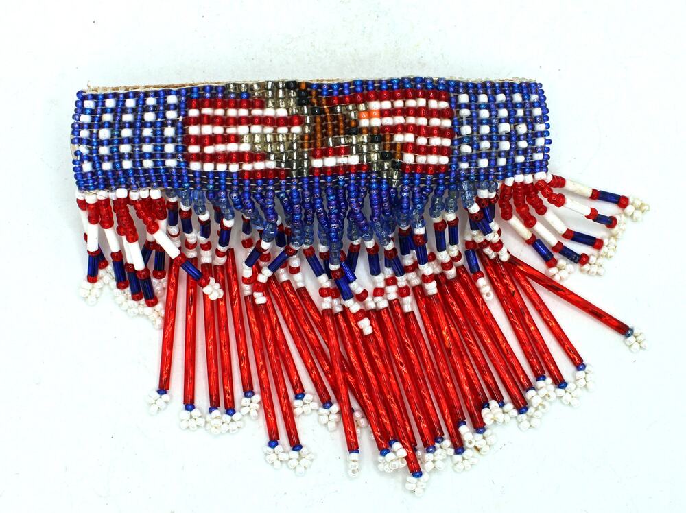 Wind River Reservation Patriotic Americana Beaded on Leather Barrette